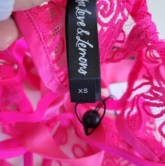 For Love and Lemons Hot Pink Satin Embroidered Garter Belt Size XS - Picture 5 of 7